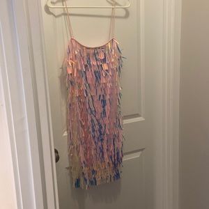 Iridescent Pink Sequin Dress - tag on